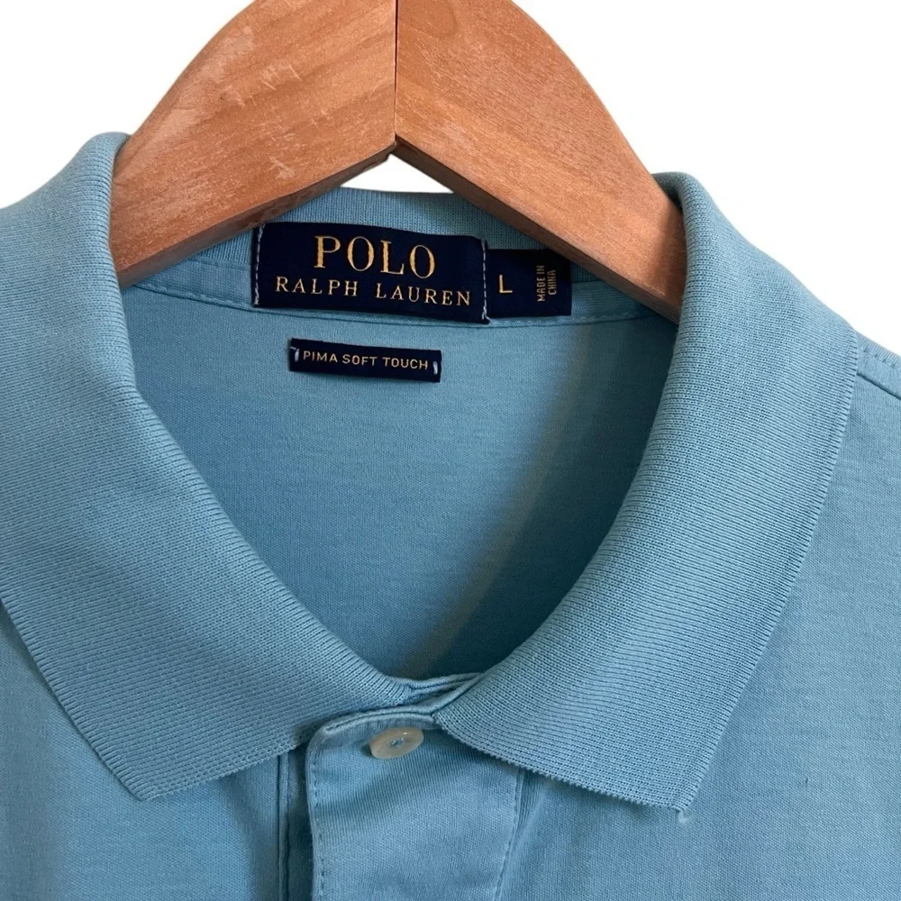 Polo Ralph Lauren Mens Polo Shirt Size L Blue with Yellow Pony -Short Sleeve